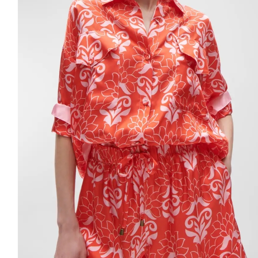 Figue Red and Pink Floral Blouse and shorts
